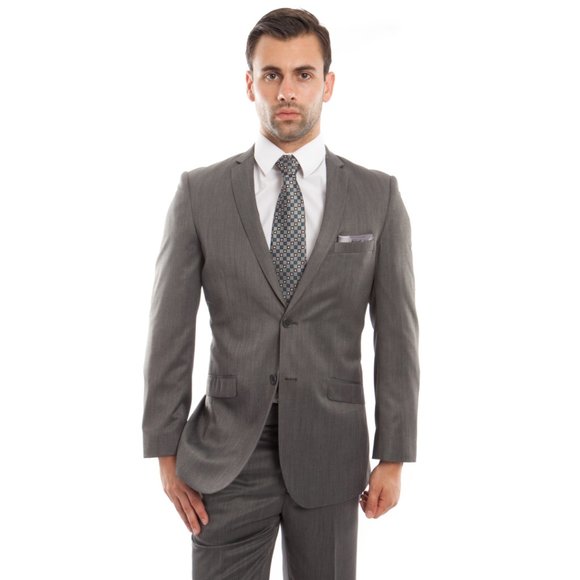 2pc Sharkskin Mens Grey Suit by Tazio - Picture 1 of 4